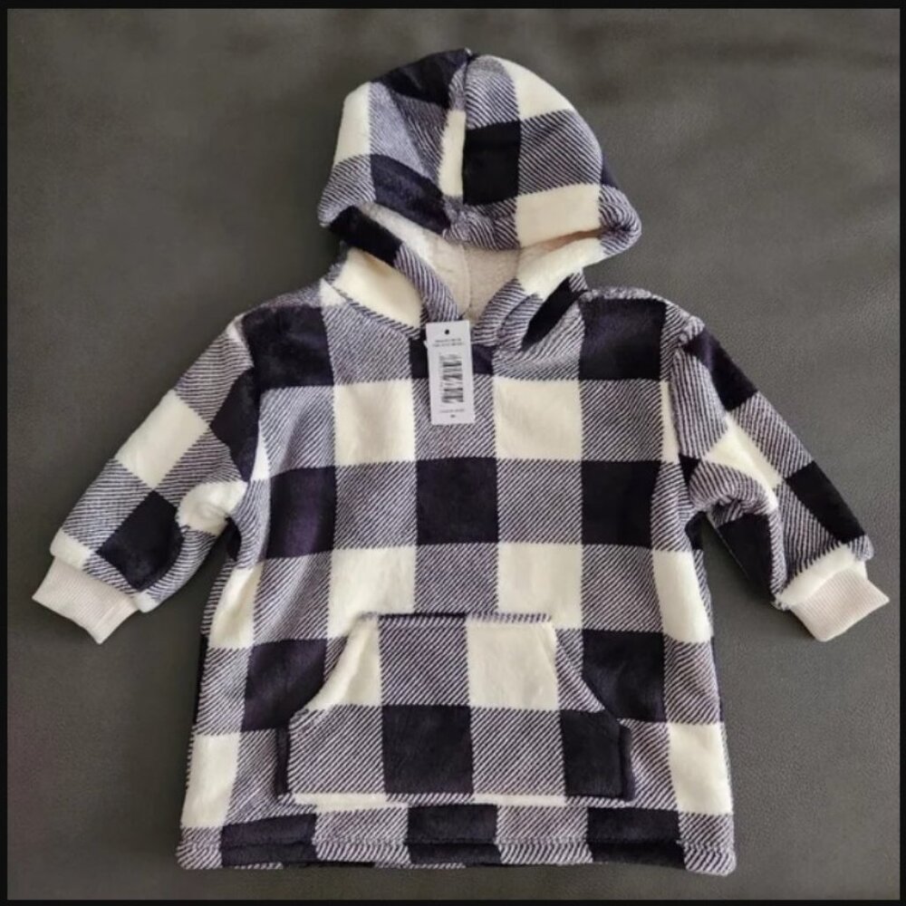 New Size 18M Sherpa Hoodie Sweatshirt sweater plaid 18 months White Black NWT To